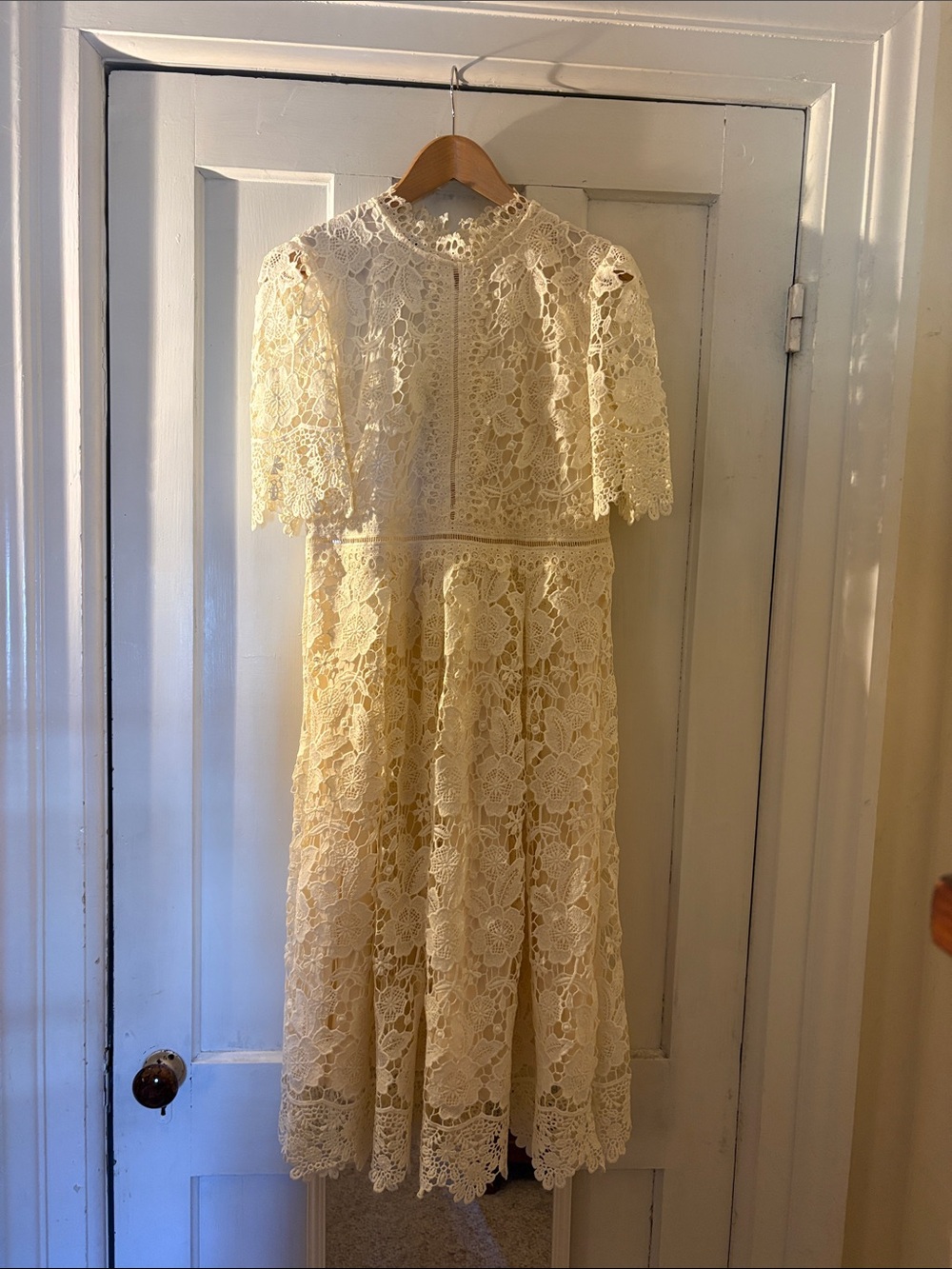 Women’s Ivory Lace Dress with Floral Crochet Overlay